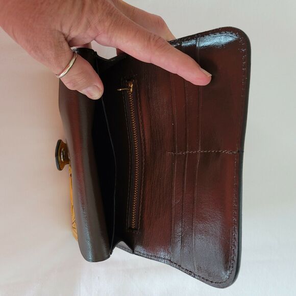 Hand tooled leather wallet Mustard yellow 7 1/2"x 4" BOHO Chic Mexican Artisan - Picture 6 of 8